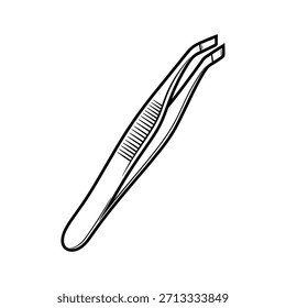 Simples desenho de linha preto e branco de um par de pinças, uma ferramenta comum para arrancar e segurar pequenos objetos