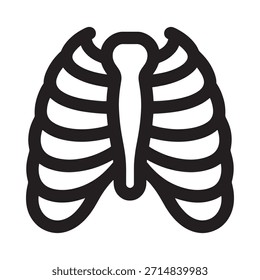 Dibujo de línea simple en blanco y negro de una caja torácica humana y el esternón