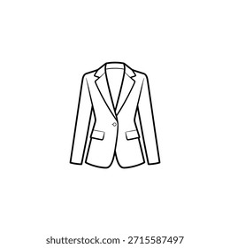 Eine einfache schwarz-weiße Linienzeichnung eines Damenblazers