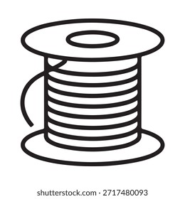 A simple black and white line drawing of a spool of thread