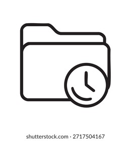 Eine einfache schwarz-weiße Linienzeichnung zeigt einen Ordner mit einem Uhrsymbol, das die zeitgesteuerte Datenspeicherung darstellt