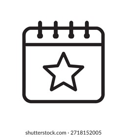 Un simple dibujo de línea en blanco y negro de una página de calendario con un símbolo de estrella prominente en el interior