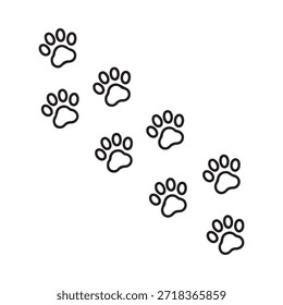 Simple black and white line drawing of several animal paw prints