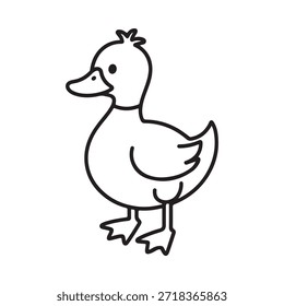 Simple dibujo de línea en blanco y negro de un lindo pato de dibujos animados