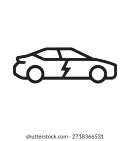 Dibujo de línea simple en blanco y negro de un vehículo eléctrico con un rayo