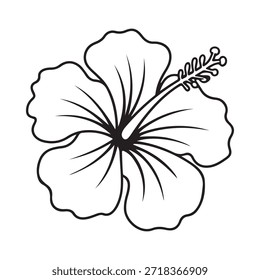 Um simples desenho de linha preta e branca de uma flor de hibisco