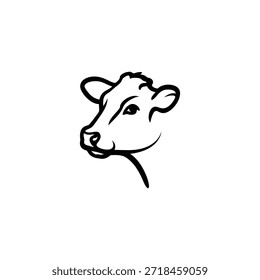 A simple black and white line drawing of a cow s head portrait