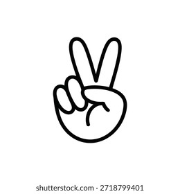 Simple black and white line drawing of a hand making the peace sign