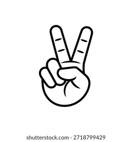 Simple black and white line drawing of a hand making the peace sign