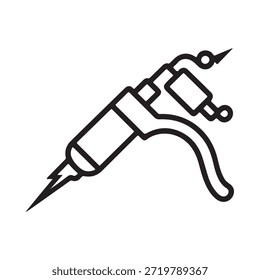 A simple black and white line drawing of a traditional tattoo machine