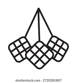 Dibujo de línea simple en blanco y negro de un cono de waffle con waffles