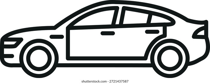 Simples preto e branco desenho de linha de um sedan moderno visão lateral do carro	