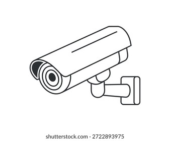 um simples desenho a preto e branco representa uma câmera de segurança montada numa parede que ilustra a tecnologia de vigilância e monitorização