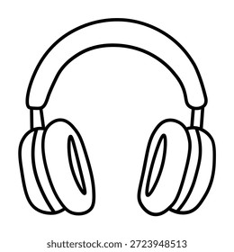 A simple black and white line drawing of a pair of over-ear headphones. The headphones have a padded headband and earcups, with adjustable arms connecting the earcups to the headband.