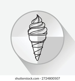 Simple black and white line drawing of an ice cream cone in a circular frame with subtle shadow.