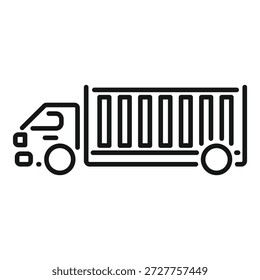 Dibujo de línea simple en blanco y negro de un camión de carga que transporta mercancías, que representa el envío y la logística