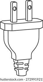 Um simples desenho em preto e branco de um plugue, com um design de duas pontas com um parafuso visível em cada pino e uma base roscada.