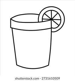A simple black and white line drawing of a glass with a slice of citrus fruit on the rim.