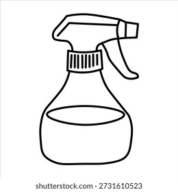 A simple black and white line drawing of a spray bottle filled with liquid, ready for use.