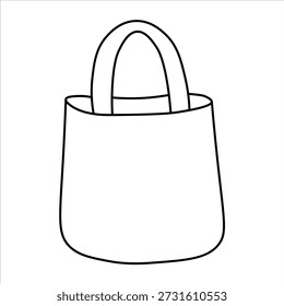 A simple black and white line drawing of a tote bag with two handles. The bag is empty and shown from a front-facing perspective.