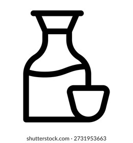 A simple black and white line drawing of a soy sauce dispenser. The image shows a bottle system with a large container on top and a smaller receiving vessel below, connected by a spout, illustrating the pouring of liquid seasoning.