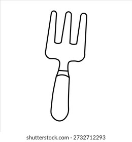 A simple black and white line drawing of a fork, a common eating utensil with tines.