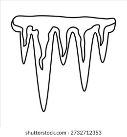 A simple black and white line drawing of a cluster of icicles hanging from an overhang, suggesting a cold winter environment.