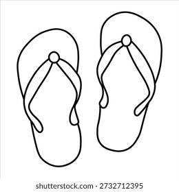 Eine einfache schwarz-weiße Strichzeichnung eines Flip-Flop-Paares, einzeln auf weißem Hintergrund. Das Schuhwerk ist von oben nach unten abgebildet.