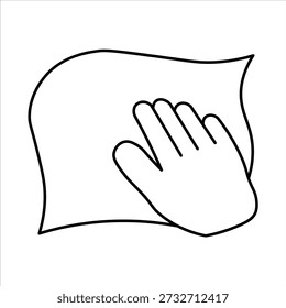 Um simples desenho em preto e branco de uma mão limpando uma superfície com um pano ou tecido.