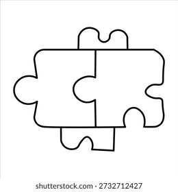 A simple black and white line drawing of two puzzle pieces interlocking. One piece has a tab and the other has a blank. The pieces are positioned side-by-side, with one slightly overlapping the other.