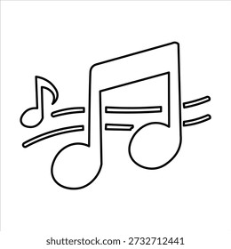 Eine einfache schwarz-weiße Linienzeichnung mit Noten und einem Klöppel, der Musik und Melodie darstellt.