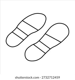 A simple black and white line drawing of two sandal soles, viewed from above, with straps indicated by horizontal lines.