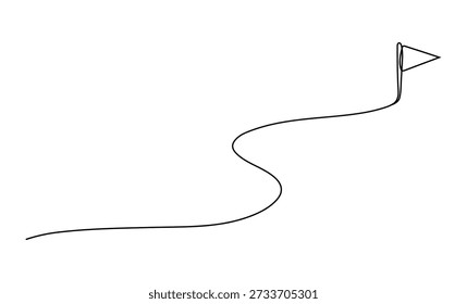 Dibujo de línea simple en blanco y negro de una bandera con una larga cola que fluye suavemente