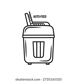 Simple black and white line drawing of a paper shredder with auto-feed feature
