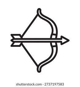 Simple black and white line drawing of a bow and arrow illustration