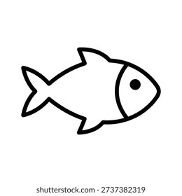 Simple black and white line drawing of a cartoon fish illustration