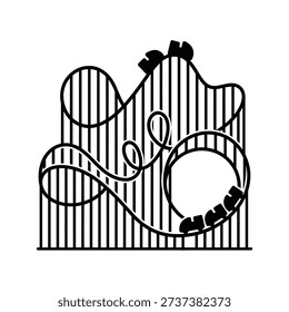 Simple black and white line drawing of a looping rollercoaster track