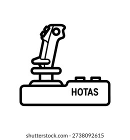Simple black and white line drawing of a HOTAS joystick on a base with buttons