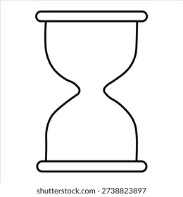 A simple black and white line drawing of an hourglass, a classic symbol of time.