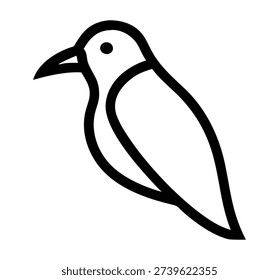 A simple black and white line drawing depicts a stylized bird with a rounded body and beak