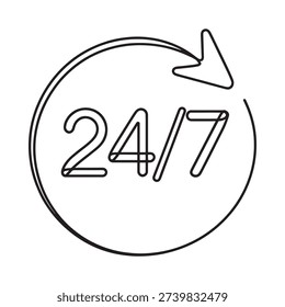 A simple black and white line drawing of a 24 7 availability symbol
