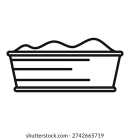 Simple black and white line drawing of a wooden container holding a pile of sand