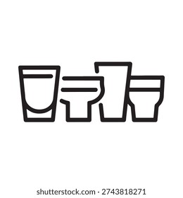 A simple black and white line drawing depicts three different types of drinking glasses in a row