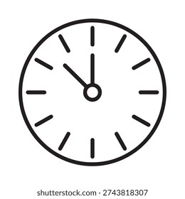 A simple black and white line drawing depicts a circular clock face showing approximately ten past eleven