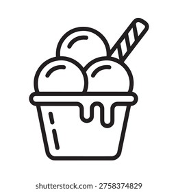 Simple black and white line drawing of a cup of ice cream
