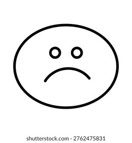 A simple black and white line drawing depicts a sad face with downturned features