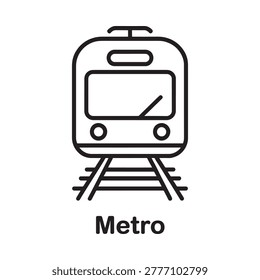 Simple black and white line drawing of a front facing subway train