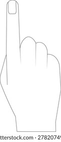 A simple black and white line drawing of a human hand with the index finger raised upward. The other fingers are folded in a relaxed position. This minimalist hand gesture illustration is clean and modern, suitable for icons, educational materials, social media graphics, presentations, and various design projects.

