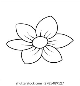 A simple black and white line drawing of a six-petaled flower with a detailed center. The flower is depicted from a top-down perspective.