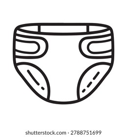 Simple black and white line drawing of a baby diaper or nappy